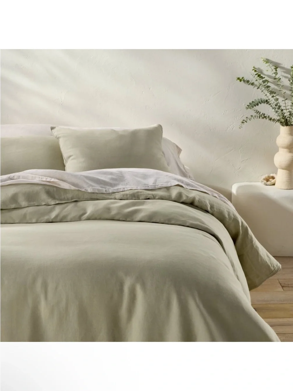 NWT King 100% Linen Duvet Set Light Olive Green - Casaluna